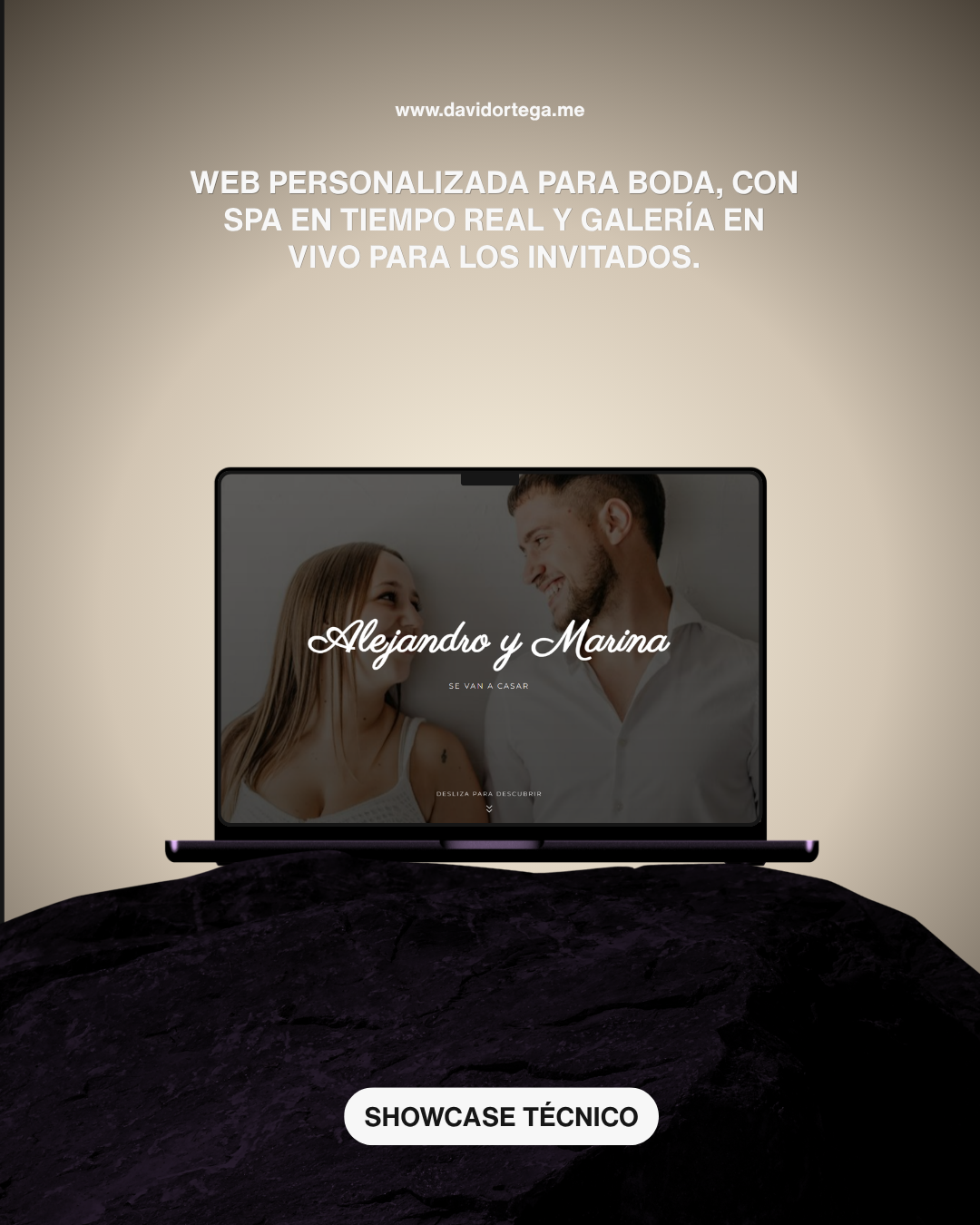 Portada de la web de invitación de boda en un portátil