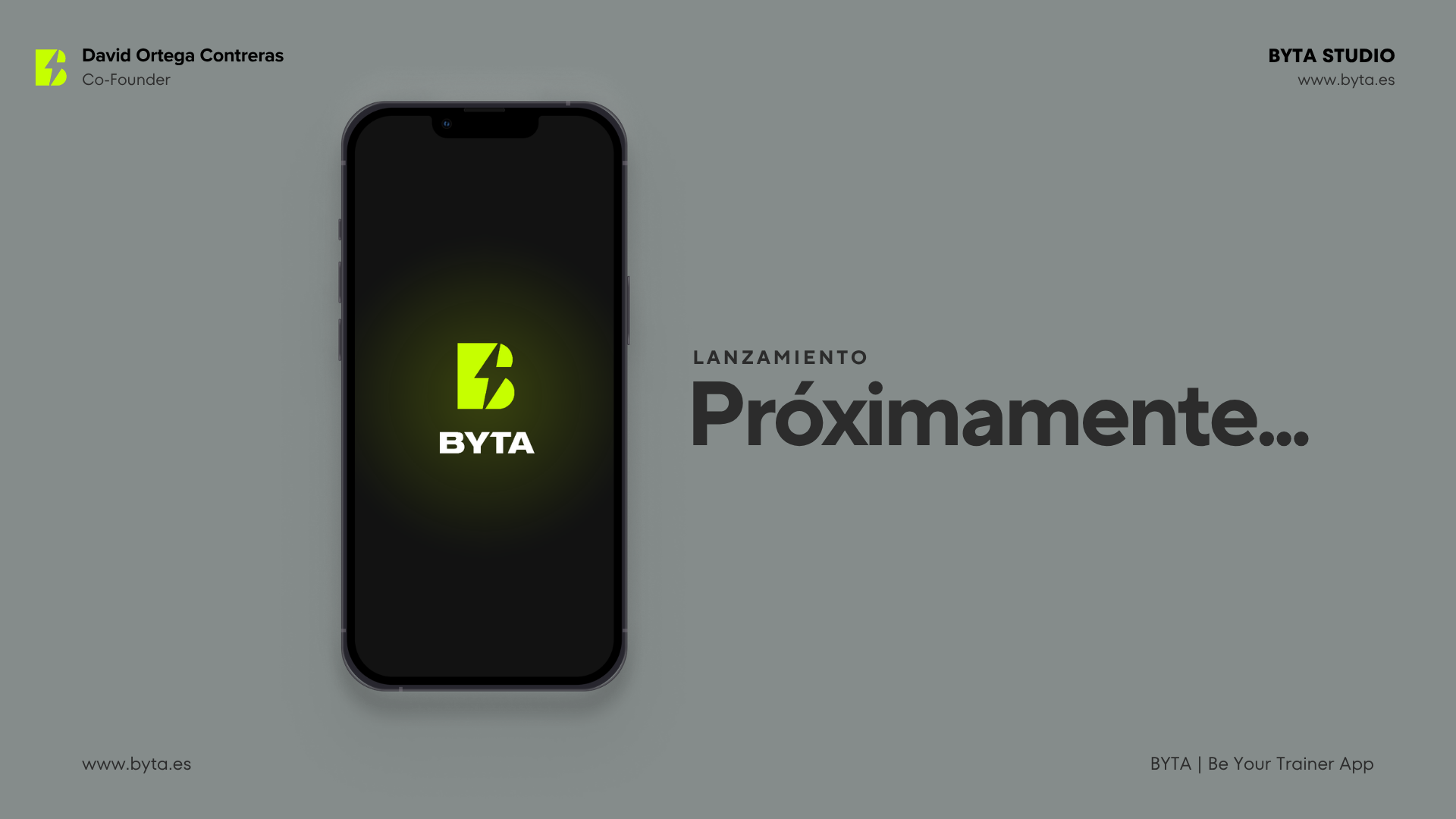 Pantalla de próximamente de BYTA antes del lanzamiento